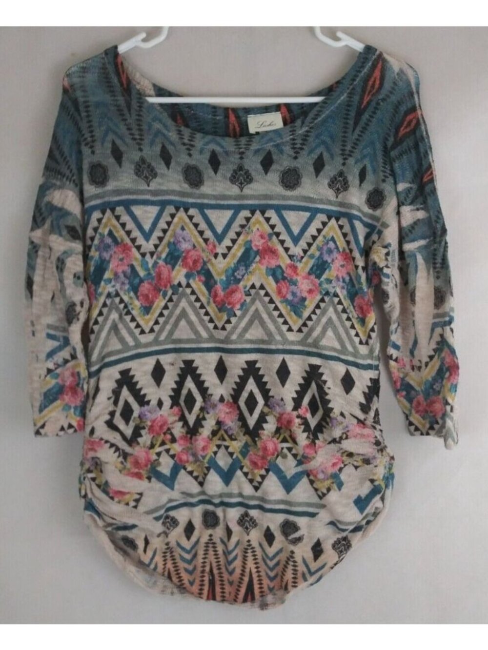 Lashes Women's Colorful Aztec Floral Shirt Size Small